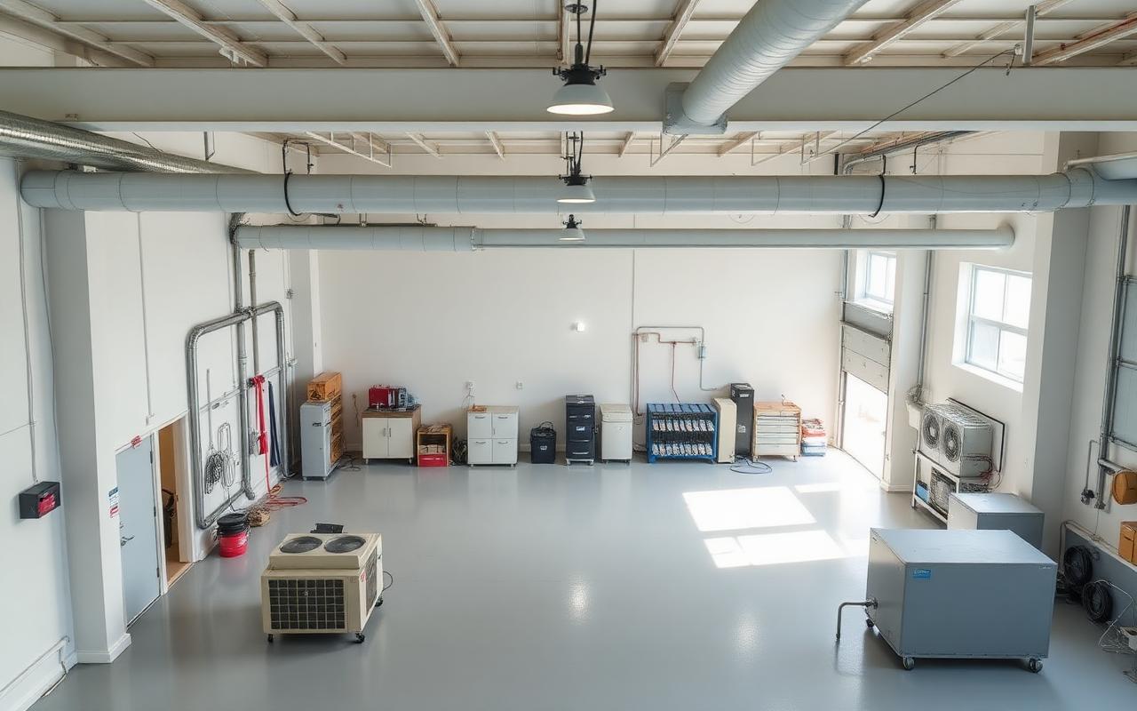 Industriële werkplaats met klimaattechniek